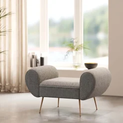 Ławka Do Przedpokoju Szara Tapicerowana Nogi Złote 100 Cm*KARE Design Outlet
