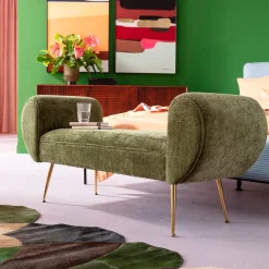 Ławka Do Przedpokoju Zielona Tapicerowana Nogi Złote 140 Cm*KARE Design Outlet