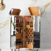 Barek Na Kółkach Rozkładany Stal Srebrna Wnętrze Naturalne 64x145 Cm*KARE Design New