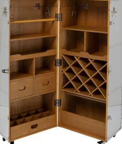 Barek Na Kółkach Rozkładany Stal Srebrna Wnętrze Naturalne 64x145 Cm*KARE Design New
