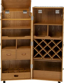 Barek Na Kółkach Rozkładany Stal Srebrna Wnętrze Naturalne 64x145 Cm*KARE Design New