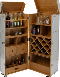 Barek Na Kółkach Rozkładany Stal Srebrna Wnętrze Naturalne 64x145 Cm*KARE Design New