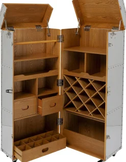 Barek Na Kółkach Rozkładany Stal Srebrna Wnętrze Naturalne 64x145 Cm*KARE Design New
