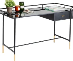Biurko Loft Ze Szklanym Blatem I Szufladą Czarne 120x60 Cm*KARE Design