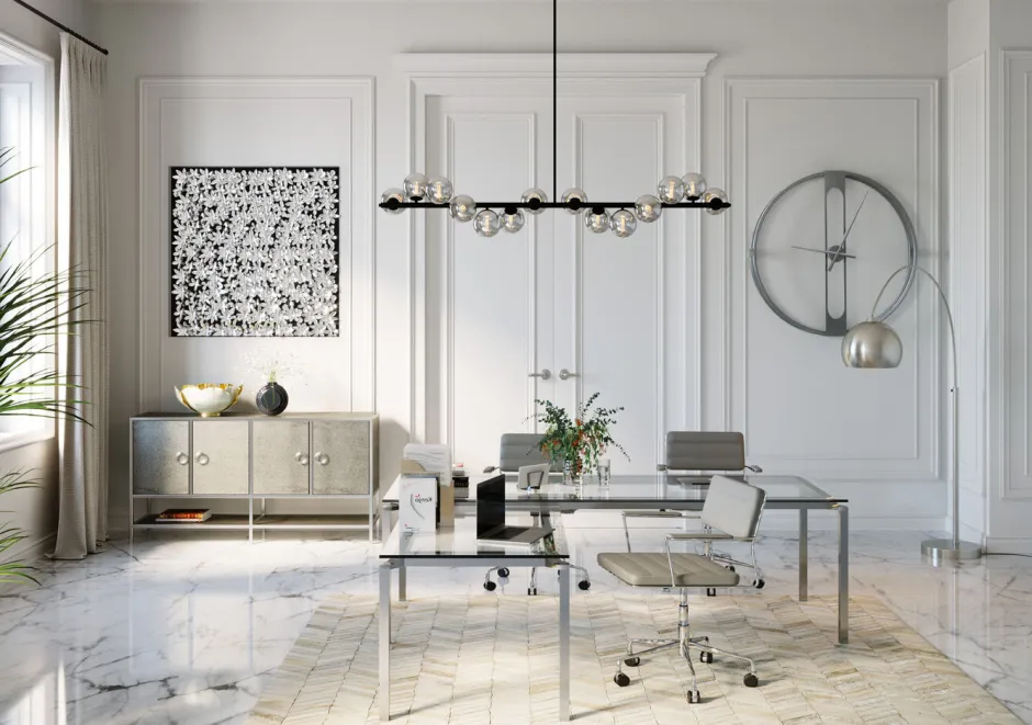 Biurko Lorenco 210x180 Cm Ze Szklanym Blatem*KARE Design Best