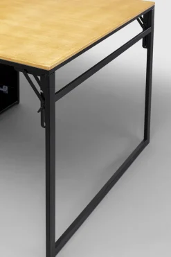 Biurko Składane Z Półkami Drewno Kauczukowe Naturalne I Stal Czarna 106x117 Cm*KARE Design Online