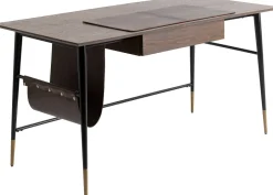 Biurko Z Szufladą Brązowe MDF 153x71 Cm Skóra Naturalna*KARE Design Best