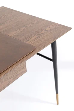 Biurko Z Szufladą Brązowe MDF 153x71 Cm Skóra Naturalna*KARE Design Best