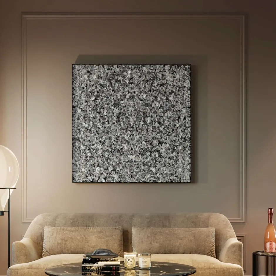 Dekoracja ścienna Frame Flower 100x100 Cm Srebrna*KARE Design Discount