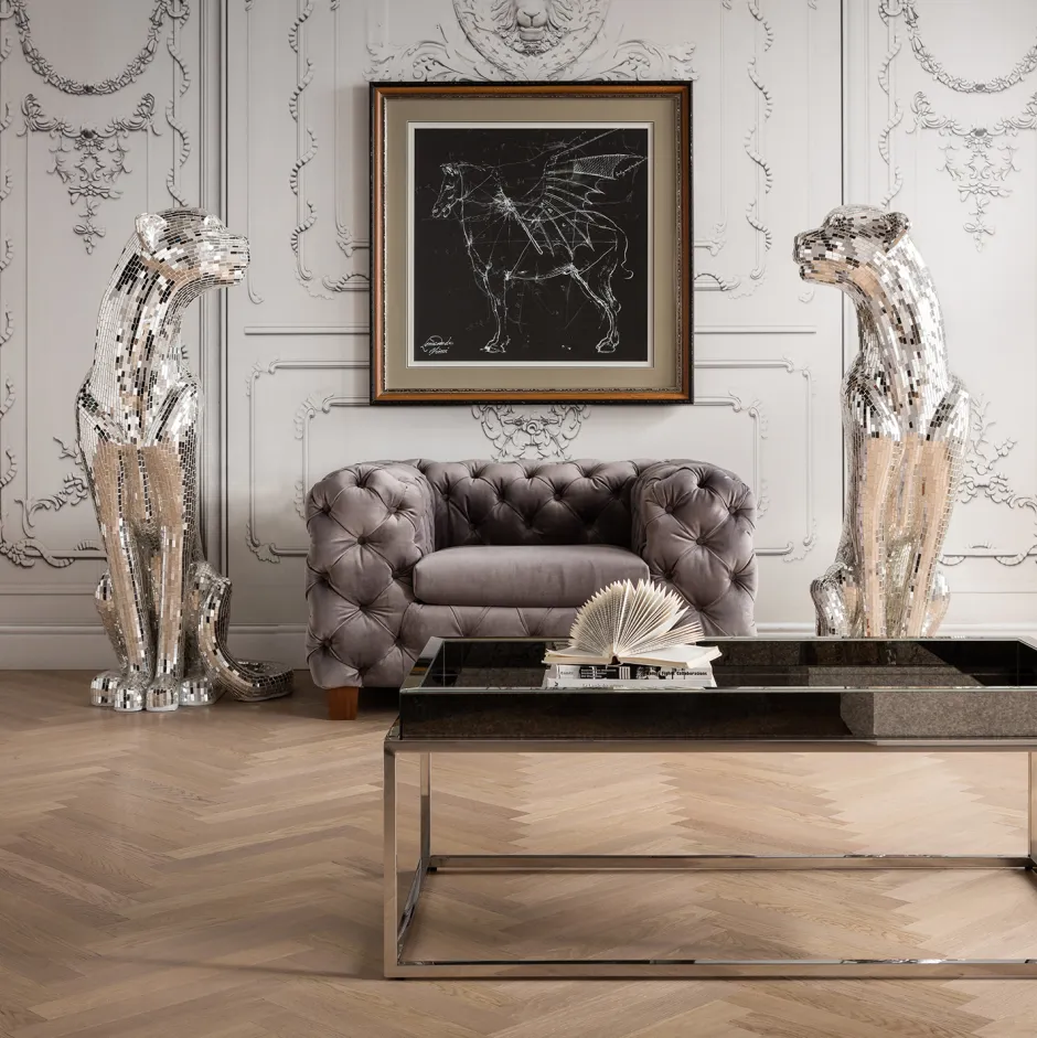 Dekoracja Stojąca Welcome Panther 57x150 Cm Srebrna Lewa*KARE Design Hot