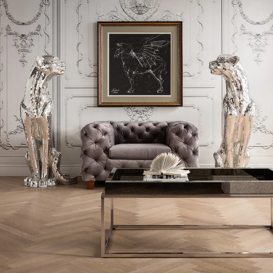 Dekoracja Stojąca Welcome Panther 57x150 Cm Srebrna Prawa*KARE Design