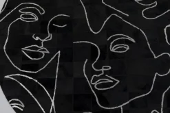 Dywan Czarny Okrągły Twarze Skóra Naturalna Ø250 Cm*KARE Design