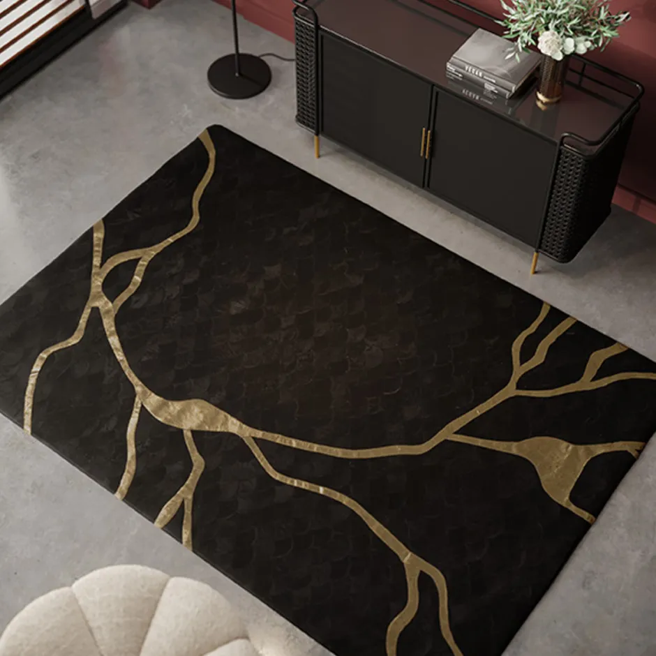 Dywan Do Salonu Prostokątny Skórzany W Kolorze Czarnym 170x240 Cm*KARE Design Online