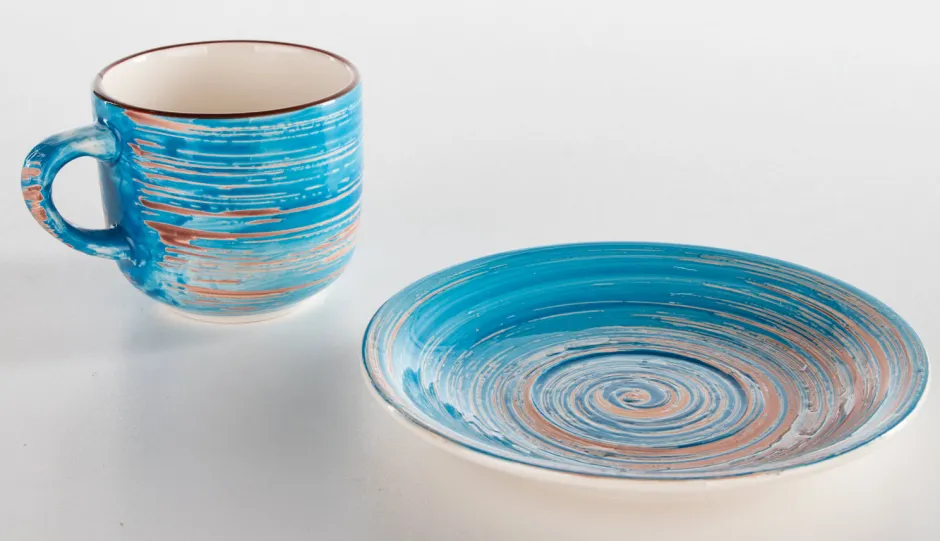 Filiżanka 250 Ml Ze Spodkiem Ø15 Cm Swirl Niebieska*KARE Design