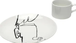 Filiżanka Ze Spodkiem Biała Wzory Czarne 160 Ml*KARE Design New
