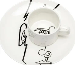 Filiżanka Ze Spodkiem Biała Wzory Czarne 160 Ml*KARE Design New
