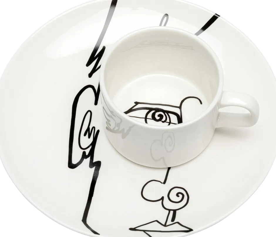 Filiżanka Ze Spodkiem Biała Wzory Czarne 160 Ml*KARE Design New