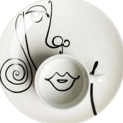 Filiżanka Ze Spodkiem Biała #2 Wzory Czarne 160 Ml*KARE Design