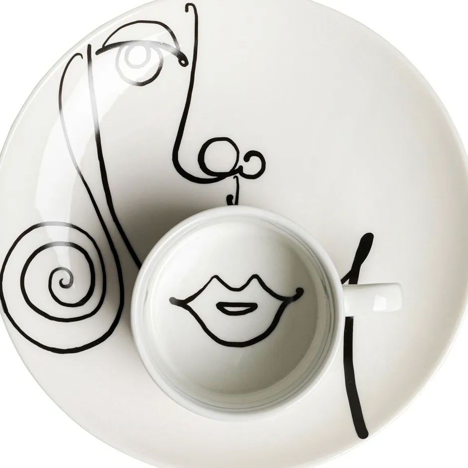 Filiżanka Ze Spodkiem Biała #2 Wzory Czarne 160 Ml*KARE Design