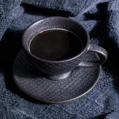 Filiżanka Ze Spodkiem Z Porcelany Czarno-złota 200 Ml*KARE Design Sale