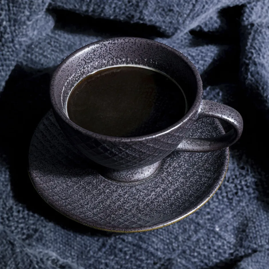 Filiżanka Ze Spodkiem Z Porcelany Czarno-złota 200 Ml*KARE Design Sale