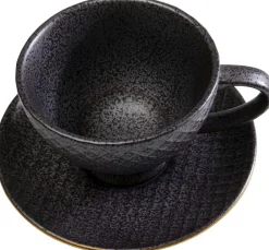 Filiżanka Ze Spodkiem Z Porcelany Czarno-złota 200 Ml*KARE Design Sale