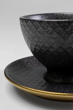 Filiżanka Ze Spodkiem Z Porcelany Czarno-złota 200 Ml*KARE Design Sale