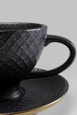 Filiżanka Ze Spodkiem Z Porcelany Czarno-złota 200 Ml*KARE Design Sale
