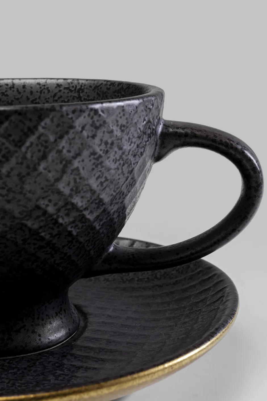 Filiżanka Ze Spodkiem Z Porcelany Czarno-złota 200 Ml*KARE Design Sale