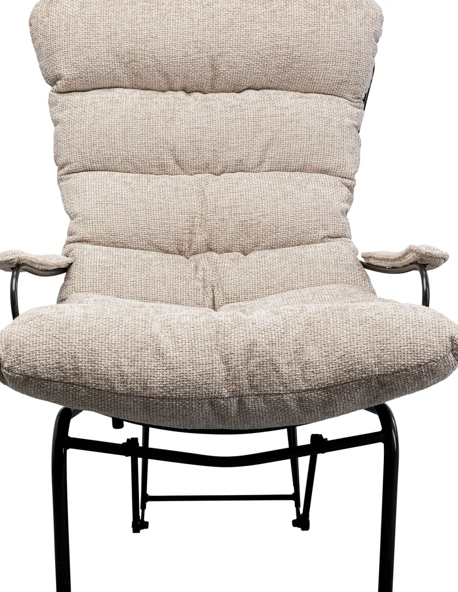 Fotel Beżowy Z Podnóżkiem Funkcja Bujania Nogi Czarne*KARE Design New