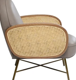 Fotel Boho Szary Skóra Semianilinowa Podłokietniki Naturalno-brązowe 60x80 Cm*KARE Design Sale