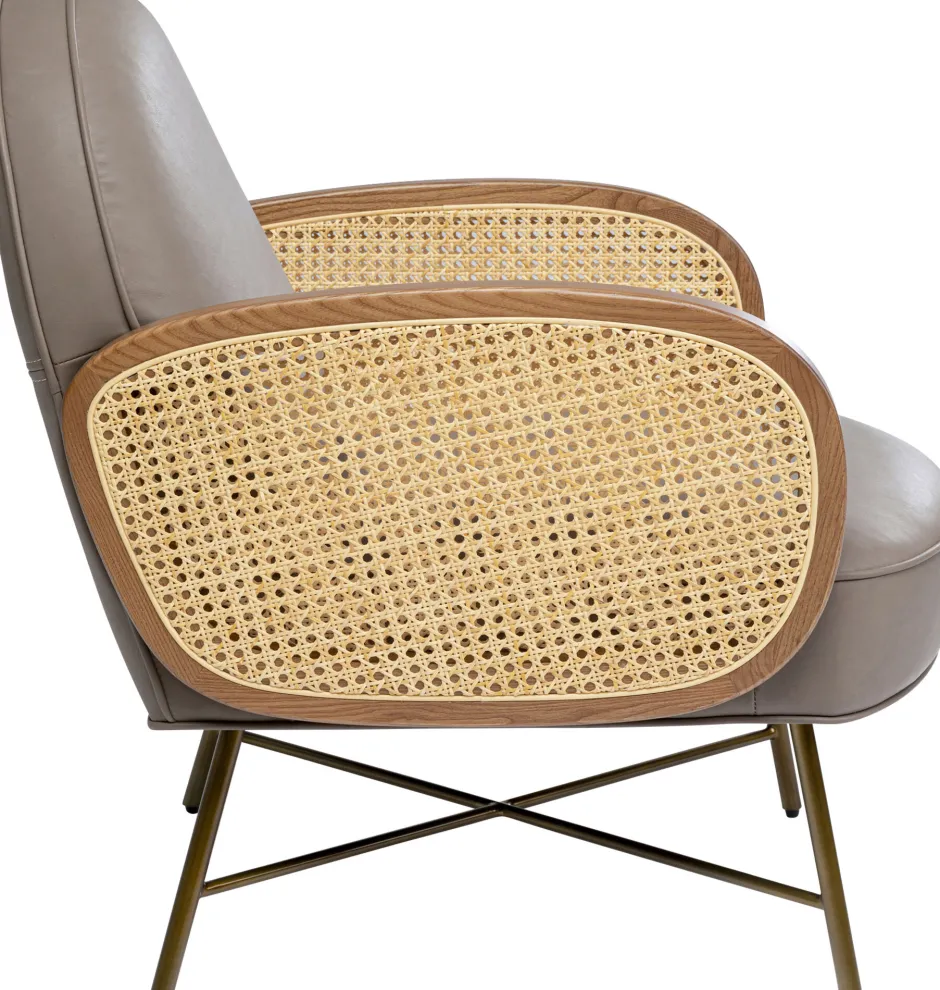 Fotel Boho Szary Skóra Semianilinowa Podłokietniki Naturalno-brązowe 60x80 Cm*KARE Design Sale