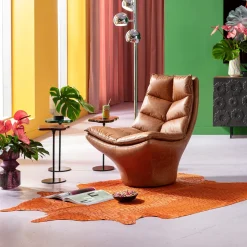 Fotel Brązowy Pikowany Skóra Semianilinowa 86x96 Cm*KARE Design Online