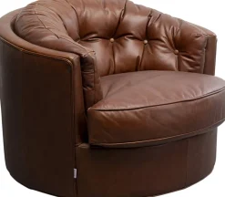 Fotel Obrotowy Brązowy Pikowany Skóra Semianilinowa 90x71 Cm*KARE Design Outlet