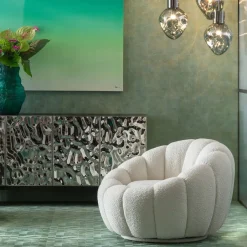 Fotel Obrotowy Do Salonu Biały Tkanina Boucle 94x66 Cm*KARE Design Best