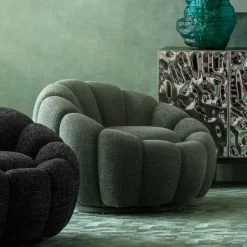 Fotel Obrotowy Do Salonu Tkanina Melanżowa Zielona 94x66 Cm*KARE Design Sale