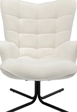 Fotel Obrotowy Do Salonu Tkanina Boucle Kremowa Nogi Czarne*KARE Design Online