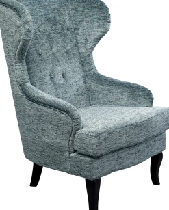 Fotel Uszak Wysoki Niebieski Nogi Czarne Drewniane 83x112 Cm*KARE Design Sale