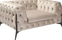 Fotel Welurowy Pikowany Beżowy Glamour Nogi Czarne 120x70 Cm*KARE Design New