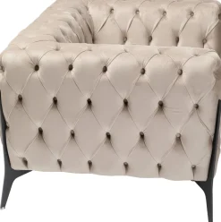 Fotel Welurowy Pikowany Beżowy Glamour Nogi Czarne 120x70 Cm*KARE Design New