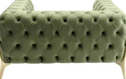 Fotel Welurowy Pikowany Zielony Glamour Nogi Złote 120x70 Cm*KARE Design Clearance