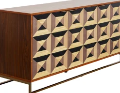 Komoda 3-drzwiowa Fornir Orzechowy Nogi Złote Stalowe 160x78 Cm Front Efekt 3D*KARE Design New