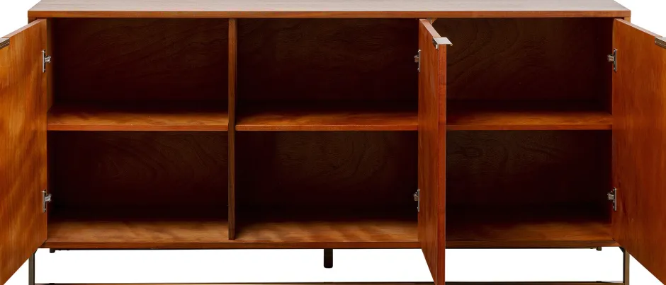 Komoda 3-drzwiowa Fornir Orzechowy Nogi Złote Stalowe 160x78 Cm Front Efekt 3D*KARE Design New