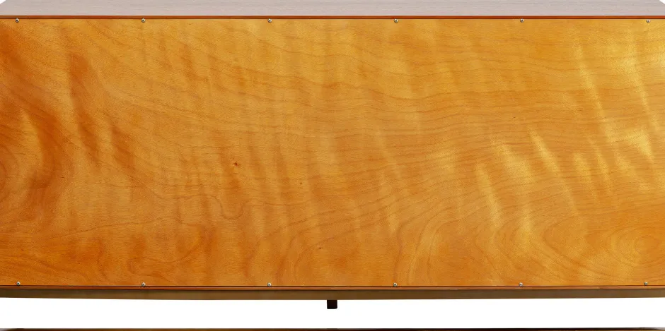 Komoda 3-drzwiowa Fornir Orzechowy Nogi Złote Stalowe 160x78 Cm Front Efekt 3D*KARE Design New