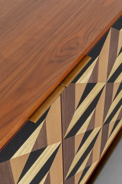 Komoda 3-drzwiowa Fornir Orzechowy Nogi Złote Stalowe 160x78 Cm Front Efekt 3D*KARE Design New