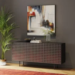 Komoda 3-drzwiowa Fornirowana Czarna Front Kolorowy 160x75 Cm*KARE Design New