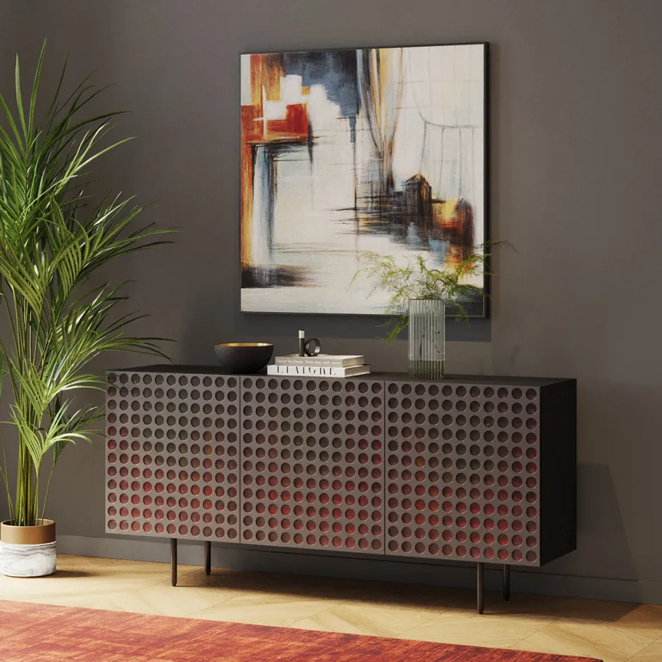 Komoda 3-drzwiowa Fornirowana Czarna Front Kolorowy 160x75 Cm*KARE Design New