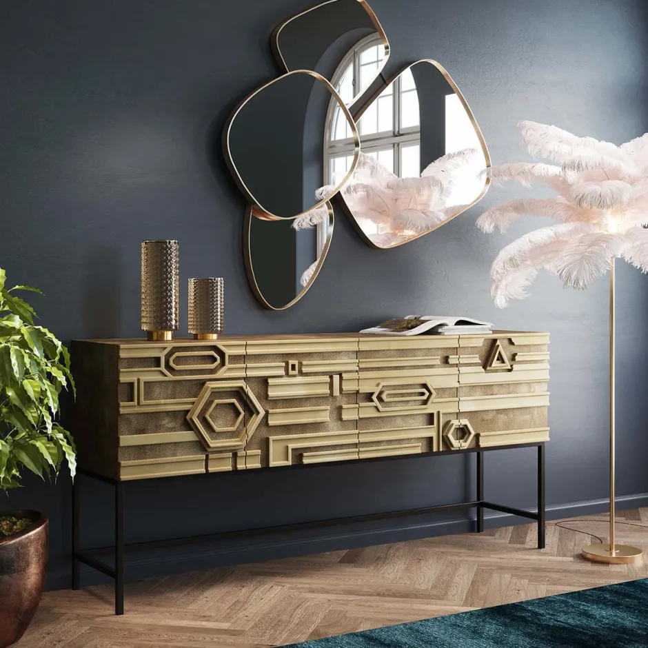 Komoda 4-drzwiowa Złota Ręcznie Kuta Stal Mosiężna 183x86 Cm*KARE Design Sale