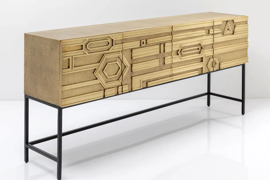 Komoda 4-drzwiowa Złota Ręcznie Kuta Stal Mosiężna 183x86 Cm*KARE Design Sale
