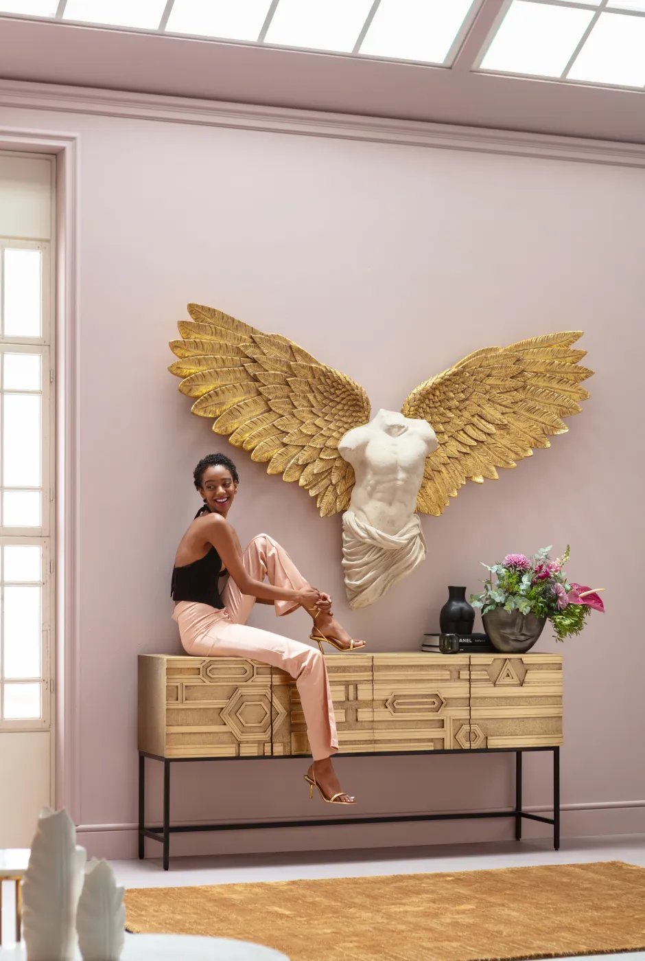 Komoda 4-drzwiowa Złota Ręcznie Kuta Stal Mosiężna 183x86 Cm*KARE Design Sale
